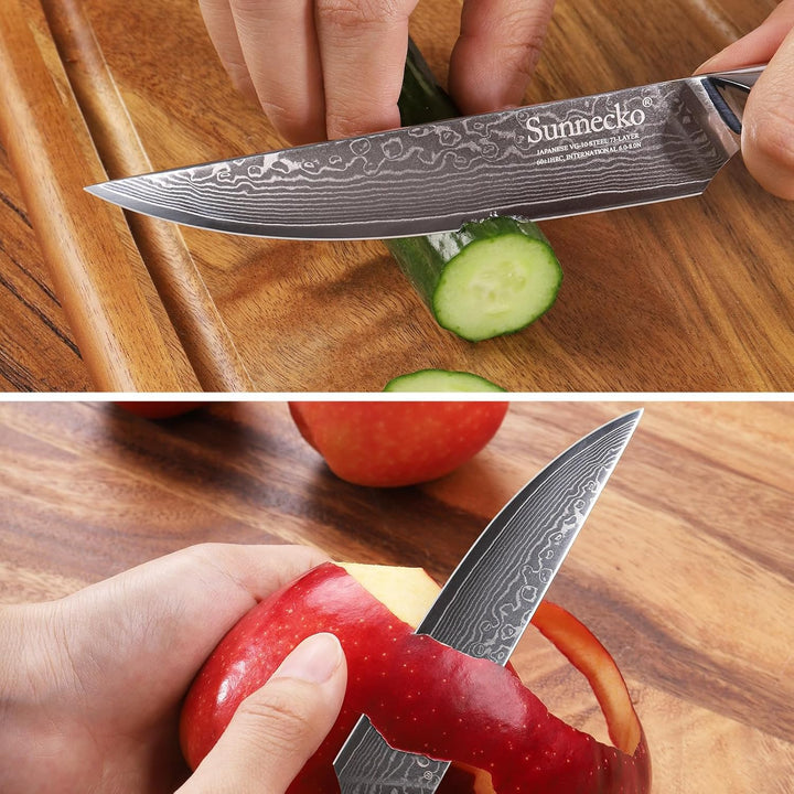 Sunnecko 12,7cm Damast Steakmesser - Profi Damastmesser Damastmesser Scharf Messer mit Ergonomischer