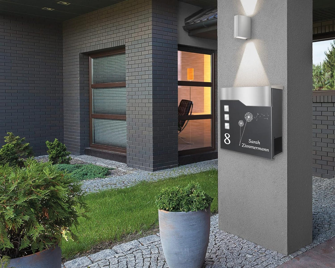 Zalafino Briefkasten mit Name und Hausnummer in anthrazit – individualisierbarer Design- aus pulverb