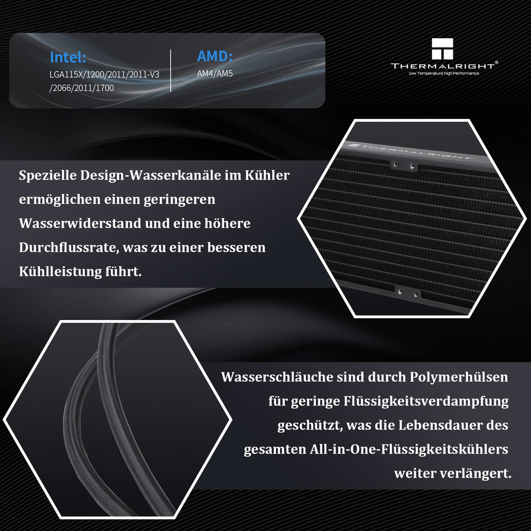 Thermalright Frozen Prism 240 BLACK ARGB CPU Wasserkühler mit zwei PWM-Lüftern, Wasserpumpe Drehzahl