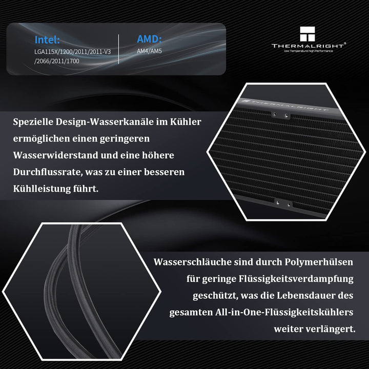 Thermalright Frozen Prism 240 BLACK ARGB CPU Wasserkühler mit zwei PWM-Lüftern, Wasserpumpe Drehzahl