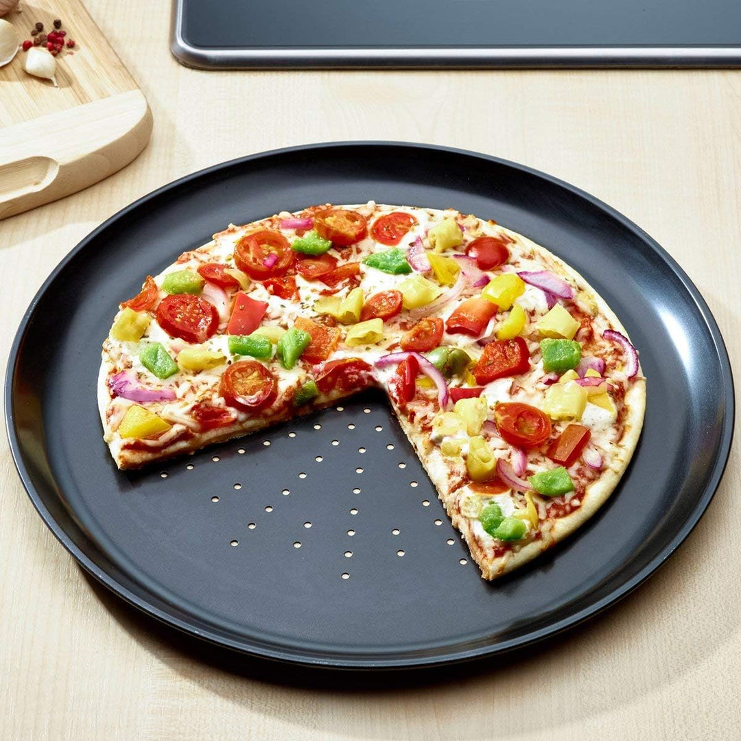 4tlg. Pizza Backset Set 3 x Backblech antihaftbeschichtet, gelocht mit