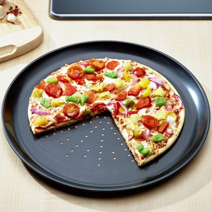 4tlg. Pizza Backset Set 3 x Backblech antihaftbeschichtet, gelocht mit