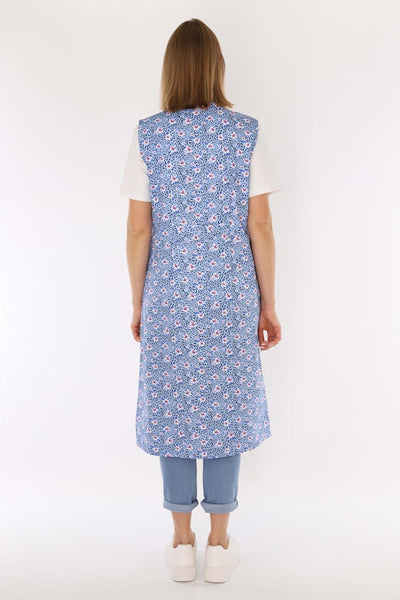 Knopfkittel Baumwolle bunt Kochschürze Hauskleid Kittel Schürze ohne Arm 40 Blau, 40 Blau