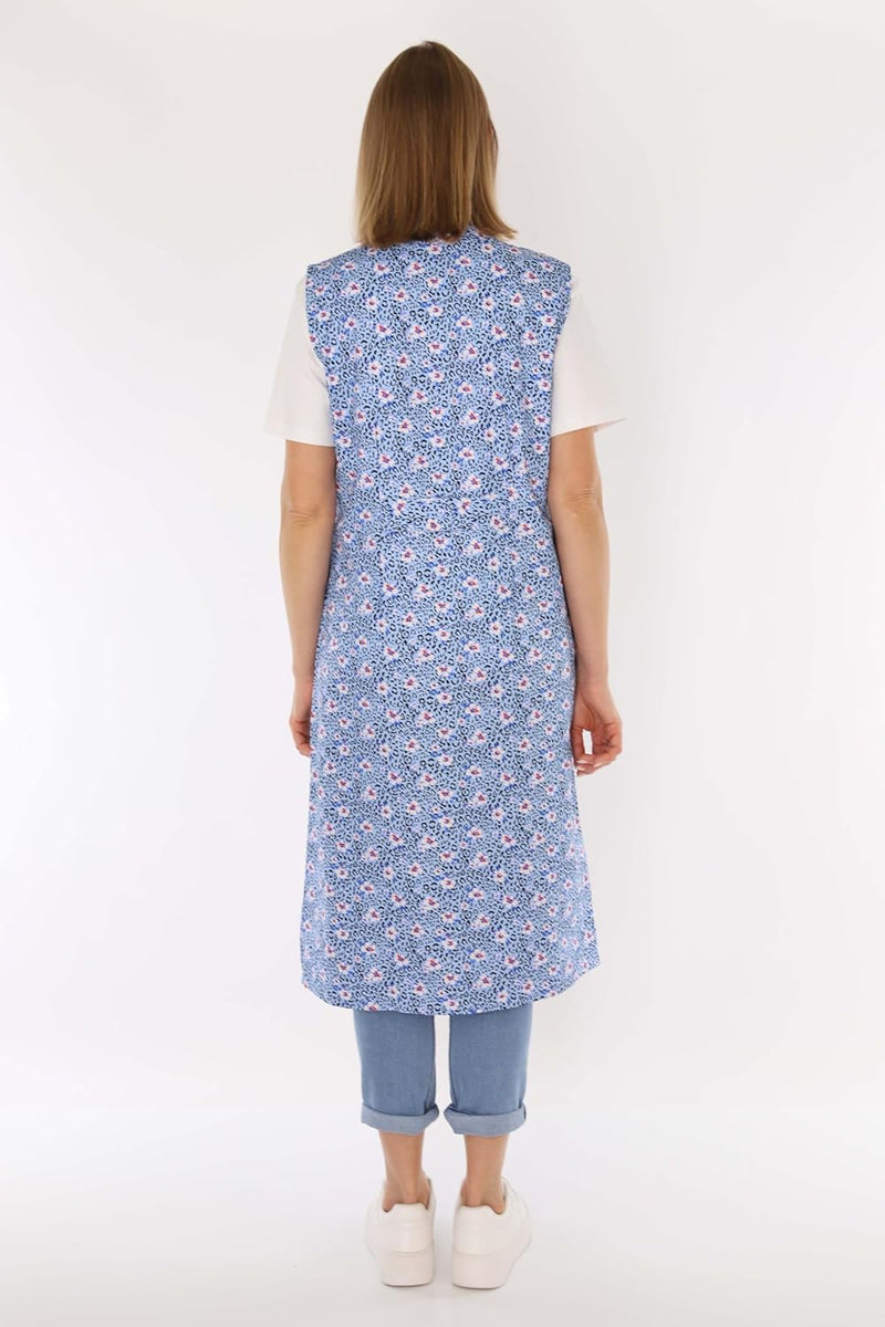Knopfkittel Baumwolle bunt Kochschürze Hauskleid Kittel Schürze ohne Arm 40 Blau, 40 Blau