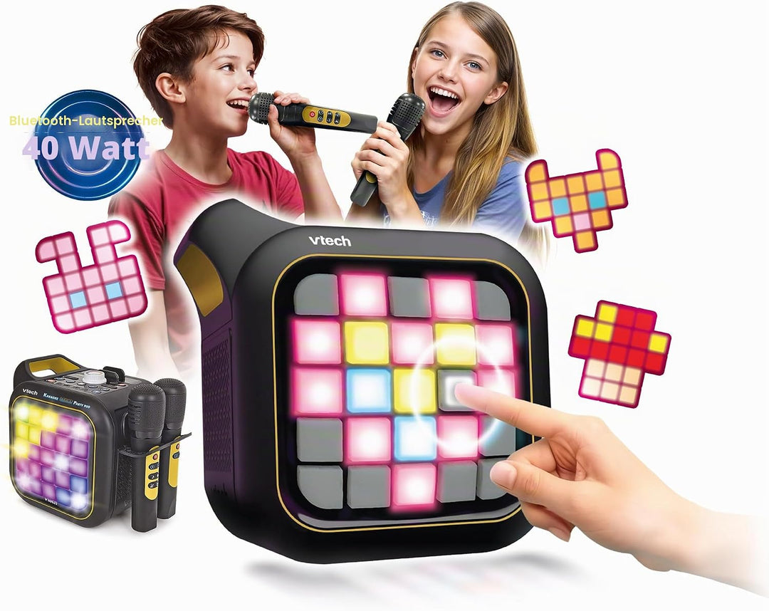 VTech Karaoke Light Party Duo Golden Edition, leistungsstarker Lautsprecher, Karaoke, tragbar, mit B