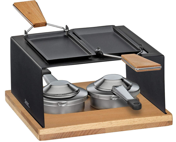 Spring GOURMET PARTY, Käse Raclette 2 Personen, Edelstahl-Wärmeverteilscheibe, Buchenholzplatte, Ink
