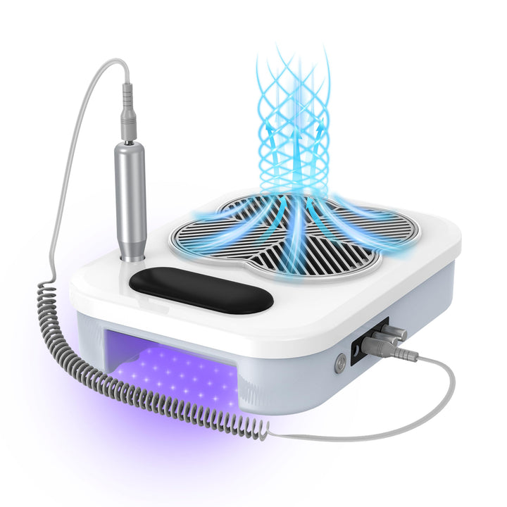 Elektrische Nagelfräser mit UV-LED Nagellampe & Nagel Staubabsaugung (Stufenloses Getriebe) : 3-in-1
