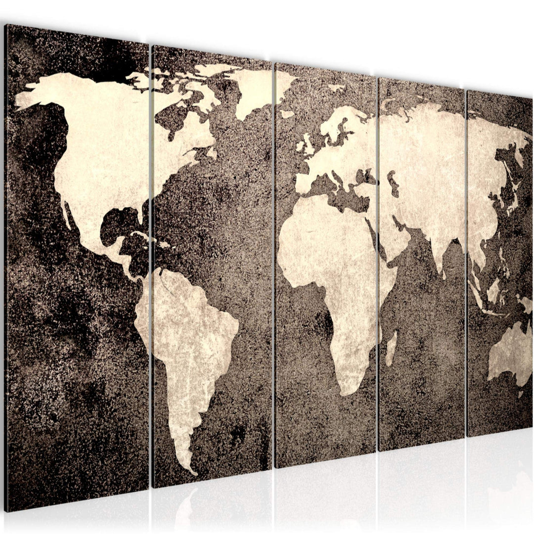 Runa Art Wandbild XXL Weltkarte Büro Wohnzimmer 200 x 80 cm Braun 5 Teilig - Made in Germany - 10175