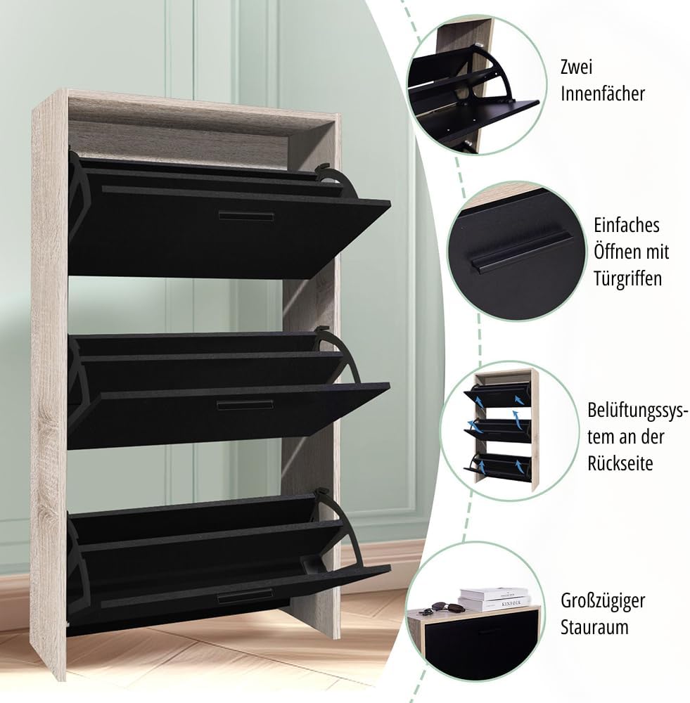 CASABEL Schuhschrank für 18 Paar – grosse Kapazität für den Eingangsbereich – L 60 x T 24 x H 113 cm