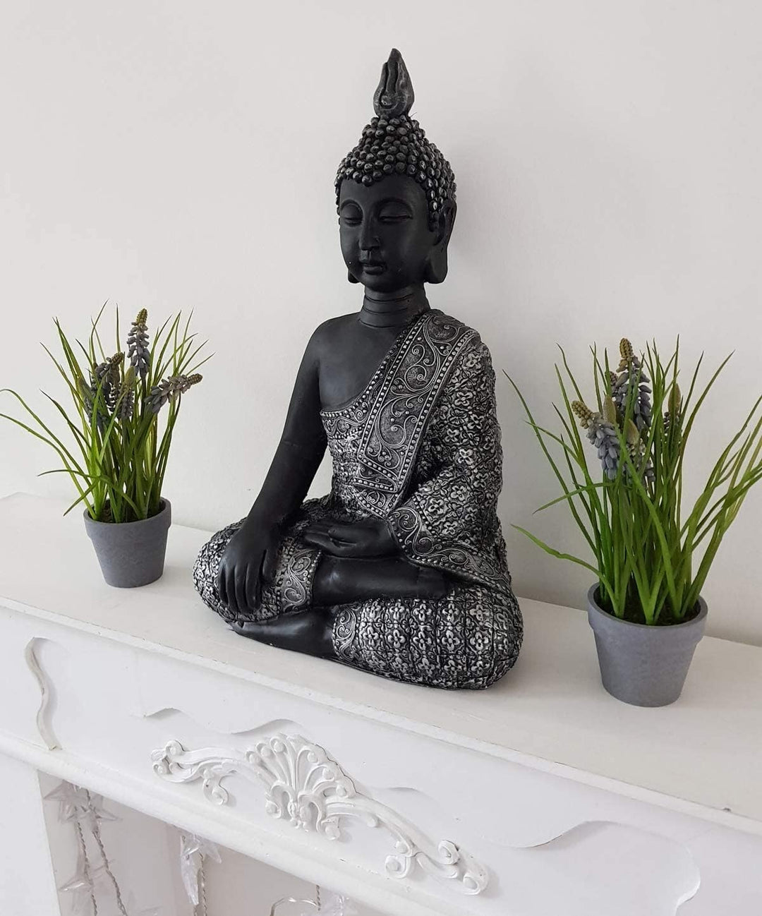 K&L Wall Art Sitzender Buddha Beton Grau Kunststein Feng Shui Deko Figur grosse Buddhastatue Garten
