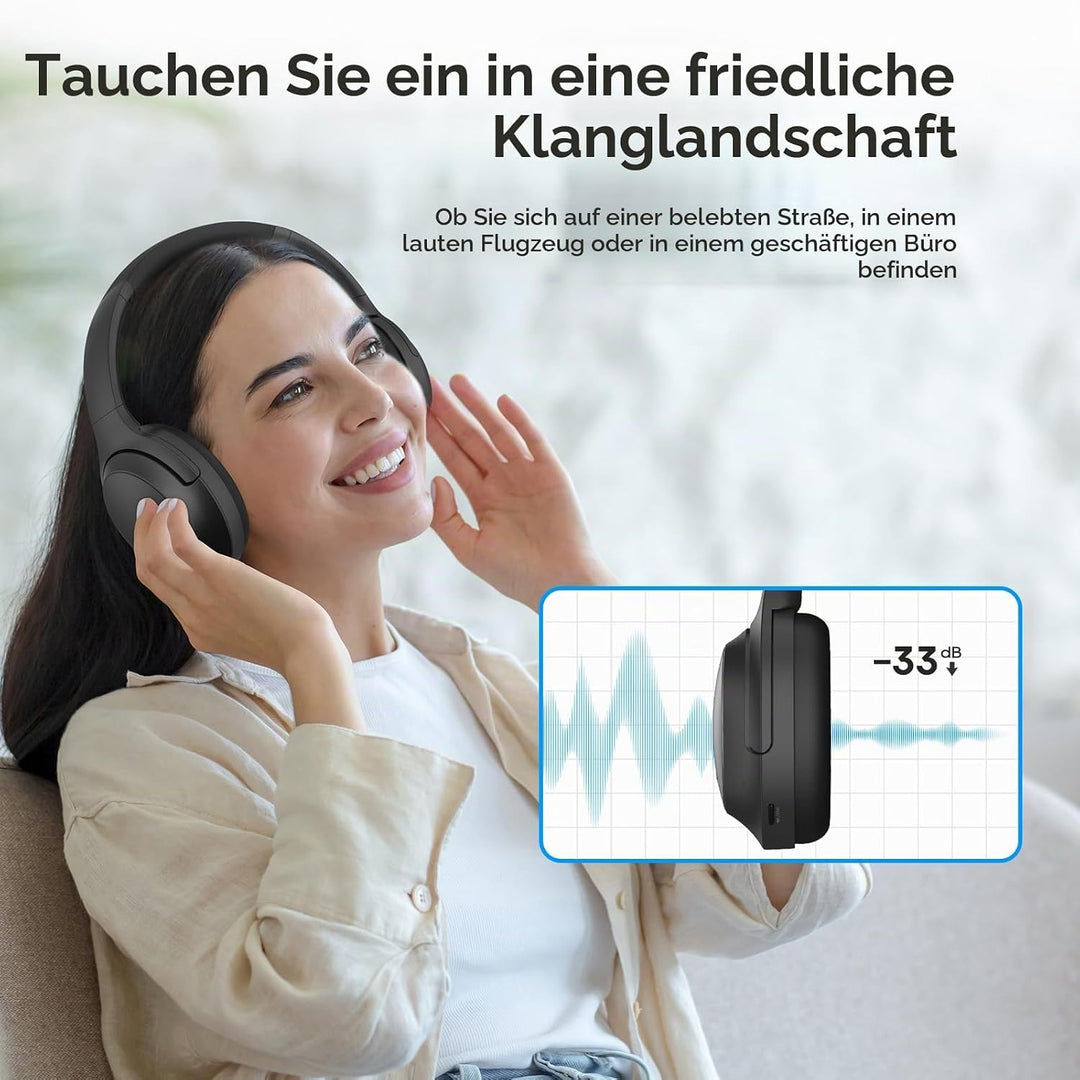 Srhythm NiceComfort 45 Active Noise Cancelling Headphone, drahtlose Bluetooth-Kopfhörer mit Transpar
