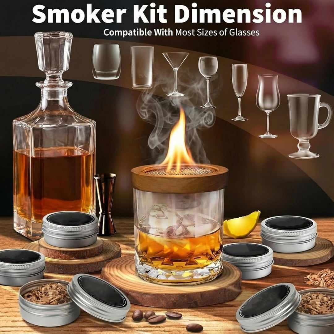 Cocktail Räucher-Set – Whisky Räuchersystem mit 8 Holzsorten & Zubehör – Flygragon Professioneller S