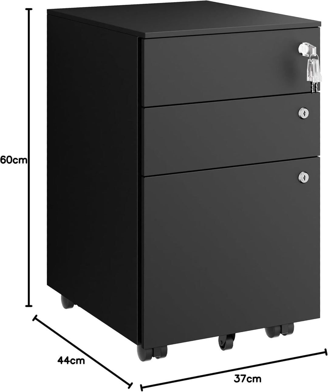 Rollcontainer, mobiler Aktenschrank, 3 Schubladen,3 Schlösser, 37 x 44 x 60 cm, schwarz OFC131B01HI