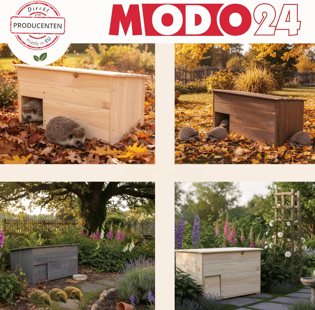 Igelhaus aus Holz, Stabiles Igel Winterquartier mit Labyrintheingang, Boden & Trennwand, Igelhütte/I