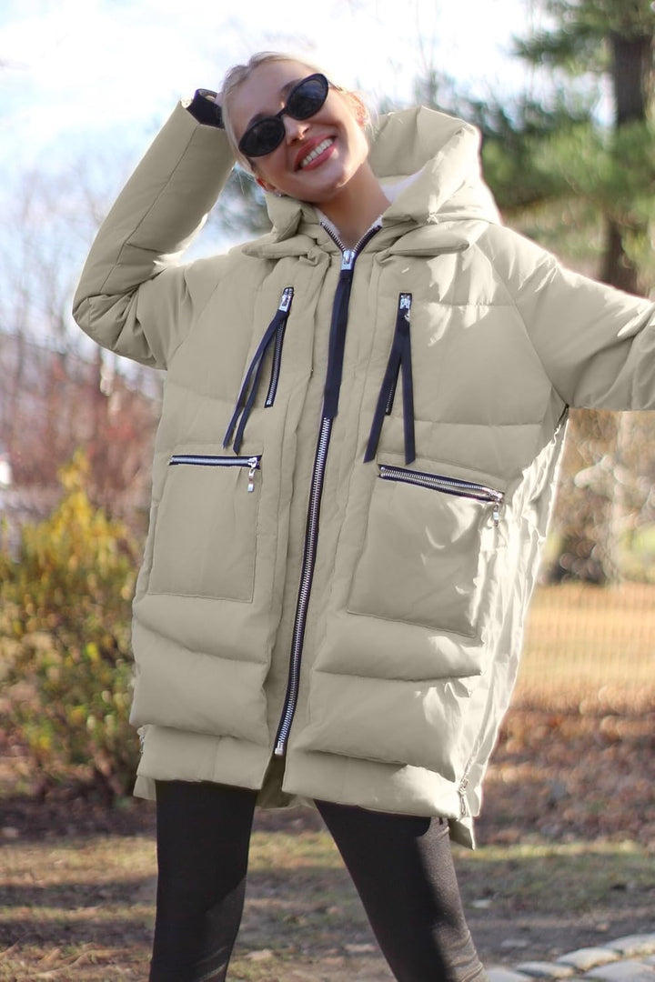 Orolay Winterjacke Damen Verdickte Warme Outdoor Daunenjacke für Damen mit Kapuze, S Beige