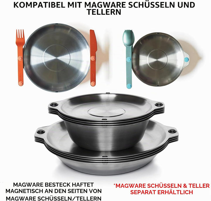 MAGWARE Magnetisches Campingutensilien-Set – tragbares und wiederverwendbares Metall-Reisebesteck mi