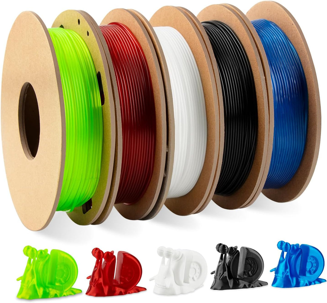 TPU Filament 1.75mm Bundle, TINMORRY TPU 3D Drucker Filament, 200g x 5 Spools, Black+White+Transpare