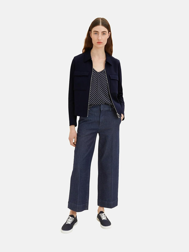 TOM TAILOR Damen Basic Bluse mit V-Ausschnitt 34 32086 - Small Navy Dot Design, 34 32086 - Small Nav