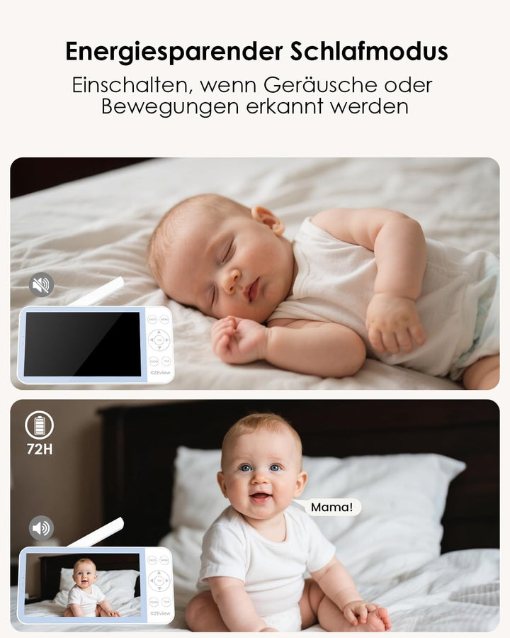 CZEview BM6 Babyphone mit Kamera 2K & 4X Zoom, 5.5" HD WLAN Video Babyfon mit App, Nachtsicht, Beweg