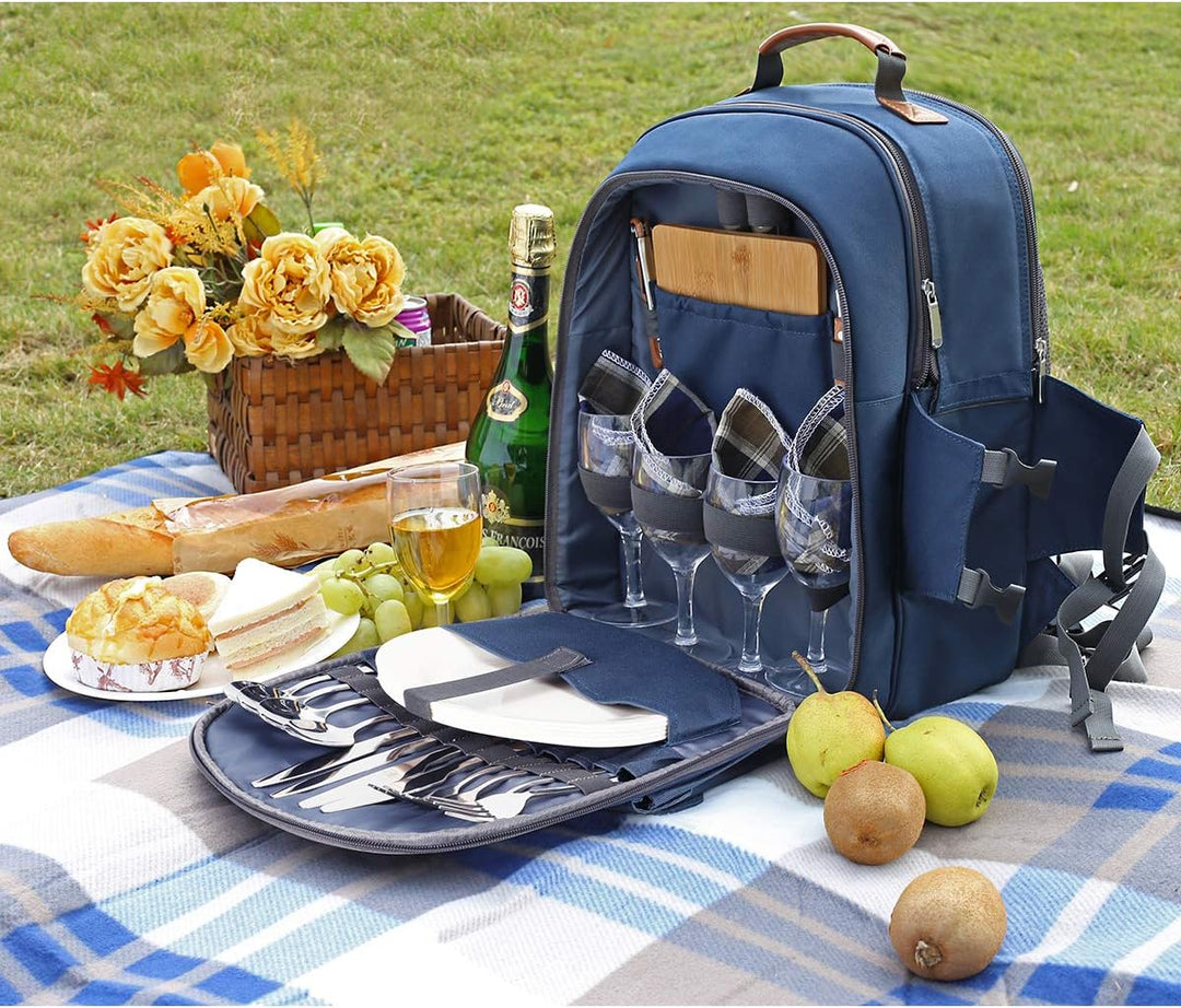 Sunflora Picknickrucksack 4 Personen Picknickset mit Isoliertem Kühlfach und Decke für Camping Outdo
