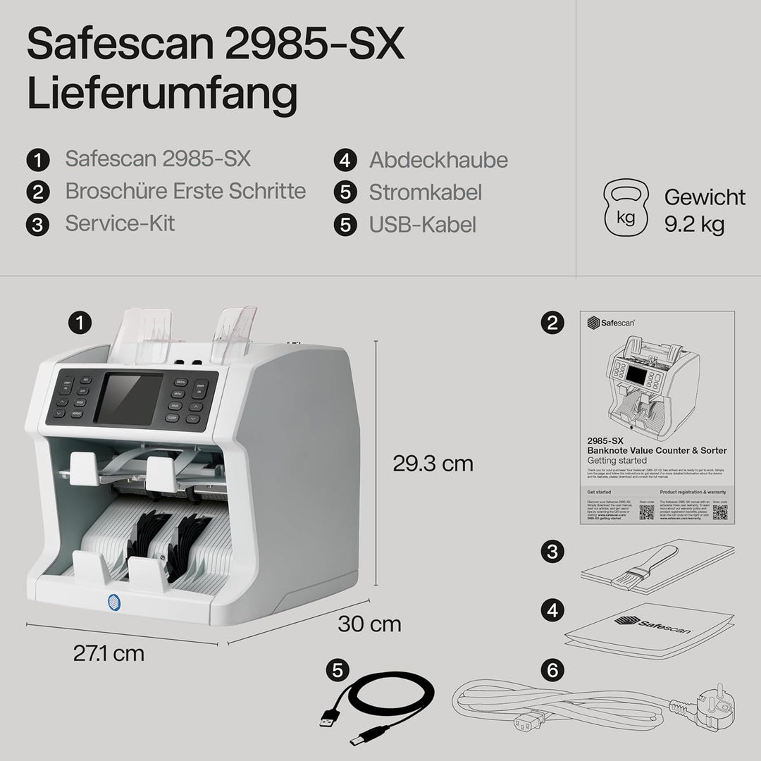 Safescan 2985-SX Geldzählmaschine, Wertzählung und Sortierung von gemischten Banknoten - Banknotenzä