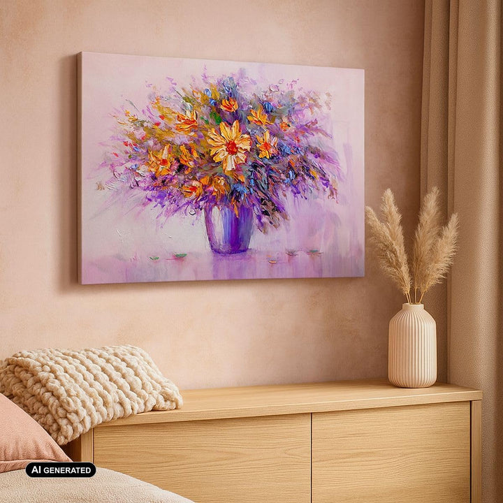 ARTTOR Bilder auf Leinwand Blumen Vase Leinwandbild mit Rahmen 70x50cm Wandbilder Dekoration Wohnzim
