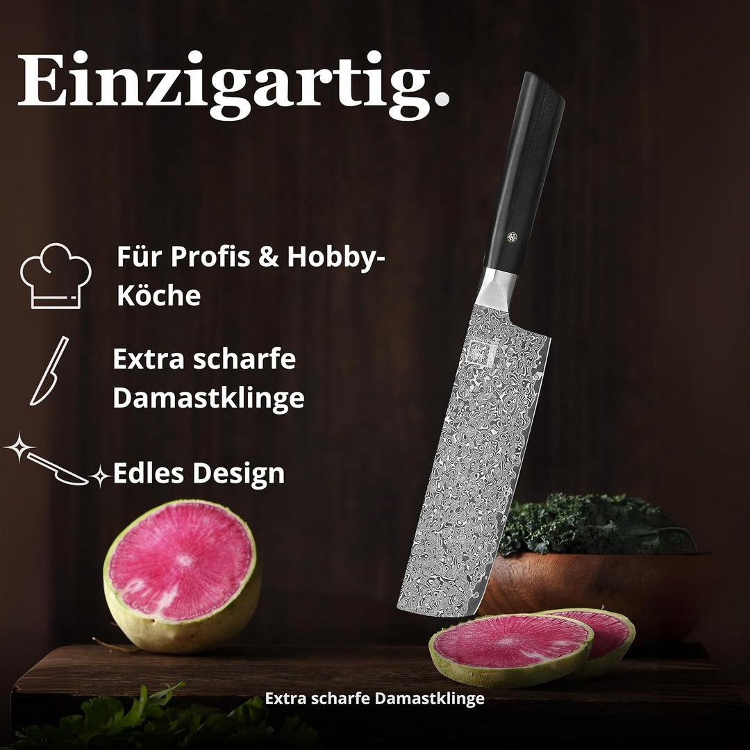 zayiko Black Edition Damastmesser Nakiri Messer 18,50 cm Klinge extrem scharf aus 67 Lagen I Damast