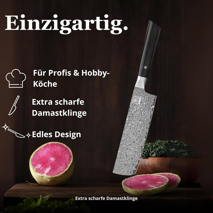 zayiko Black Edition Damastmesser Nakiri Messer 18,50 cm Klinge extrem scharf aus 67 Lagen I Damast