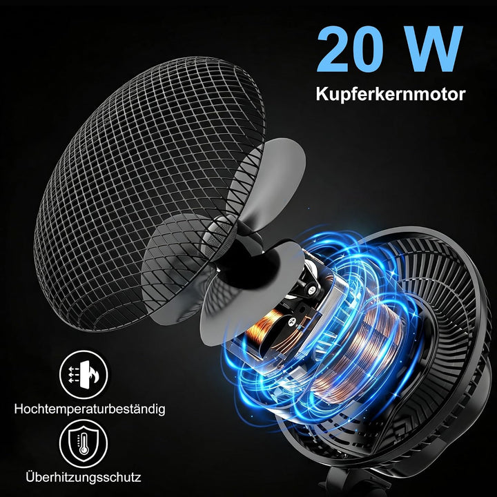Oszillierender Grow Ventilator mit 2 Stufen, Clip Lüfter 20W | Stabiler Metallschutzgitter, Hitzebes