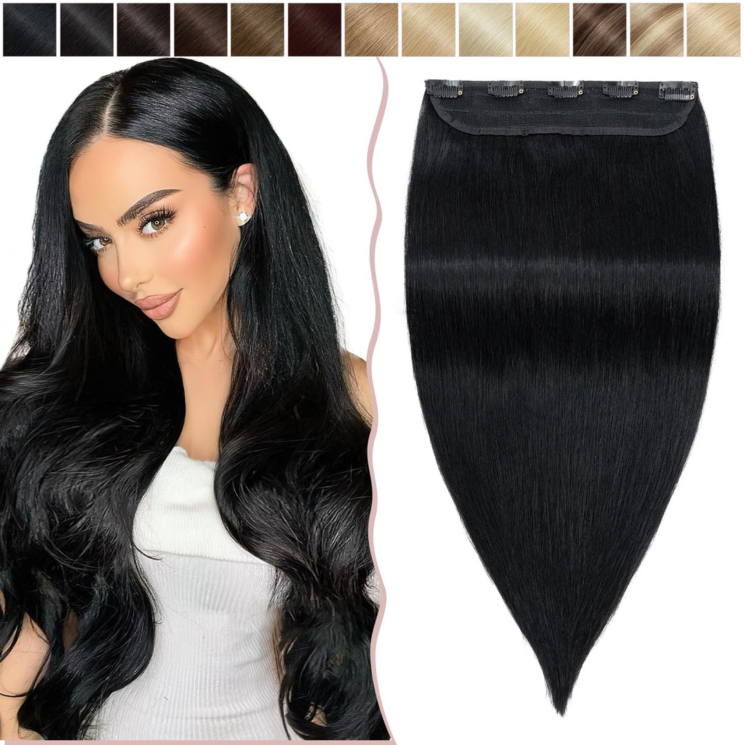 SEGO Haarteil Clip in Extensions Echthaar DICKER Haarverlängerung 1 Tresse 5 Clips Human Hair Glatt