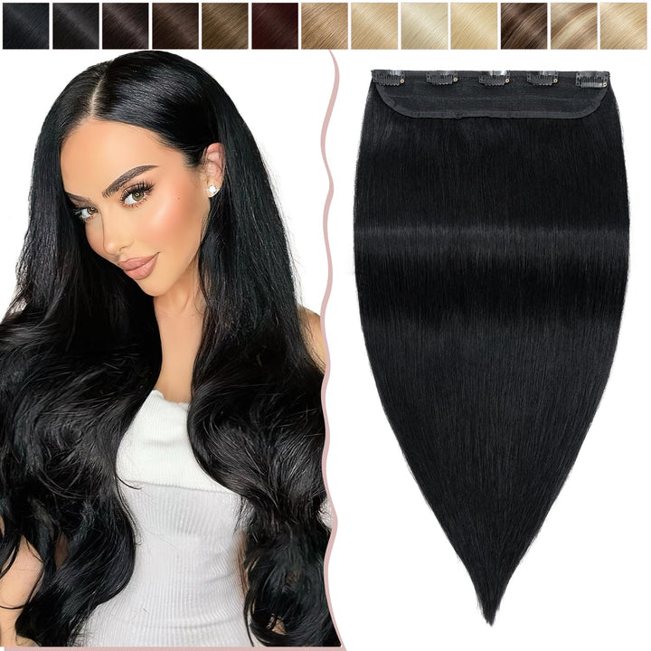 SEGO Haarteil Clip in Extensions Echthaar DICKER Haarverlängerung 1 Tresse 5 Clips Human Hair Glatt