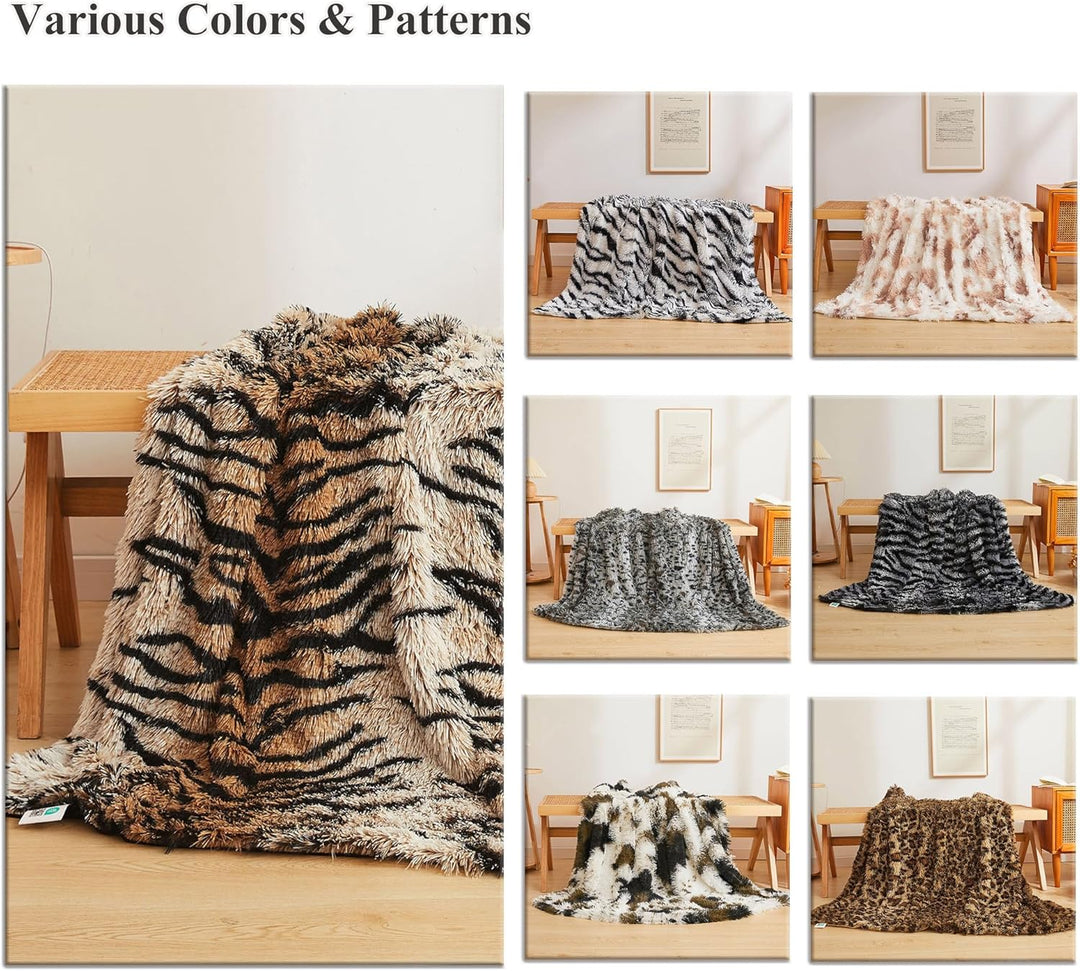 XeGe Luxus Kunstfell-Tigermuster-Decke, Weiche 127x152 cm Tigermuster Flauschige Decke, Schilfartige