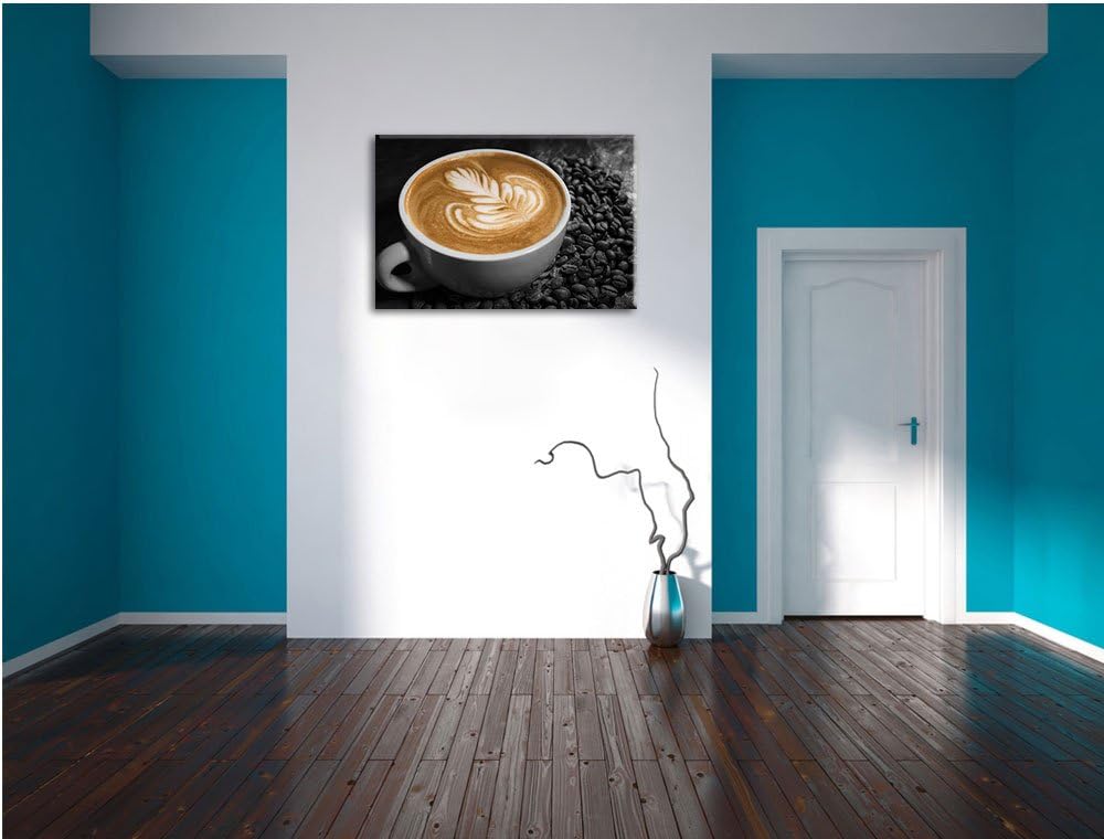 kratives Dekor auf frischem Kaffee schwarz/weiss Format: 100x70 auf Leinwand, XXL riesige Bilder fer