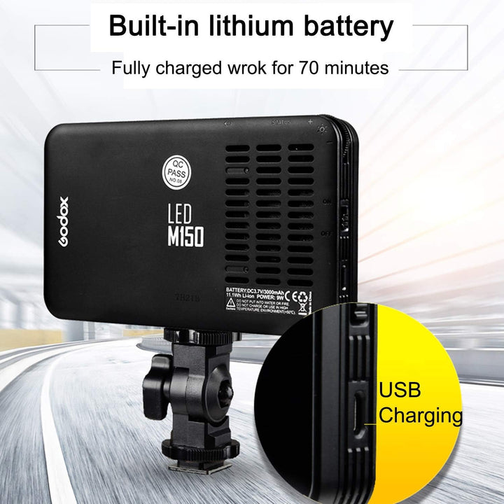Godox LEDM150 LED-Videoleuchte, LED Video Light 5600K Dimmbare, TLCI 94+ und Lithium Batterie für Sm