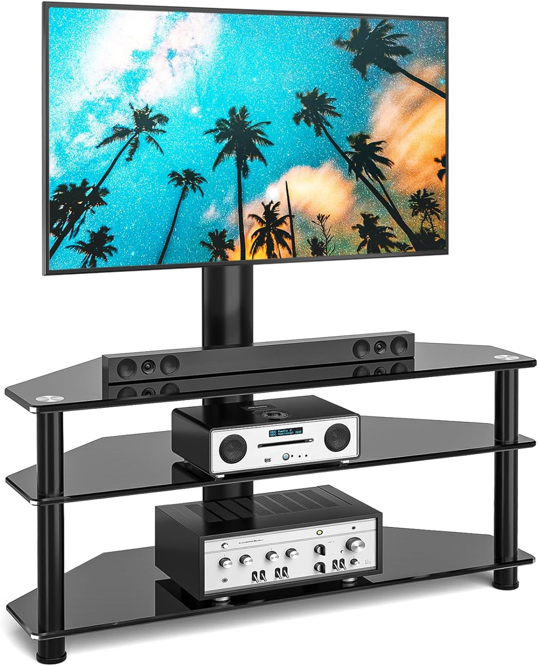 RFIVER TV Rack Glas Fernsehtisch TV Ständer für 32 - 70 Zoll Fernseher, TV Eckschrank TV Möbel Ferns