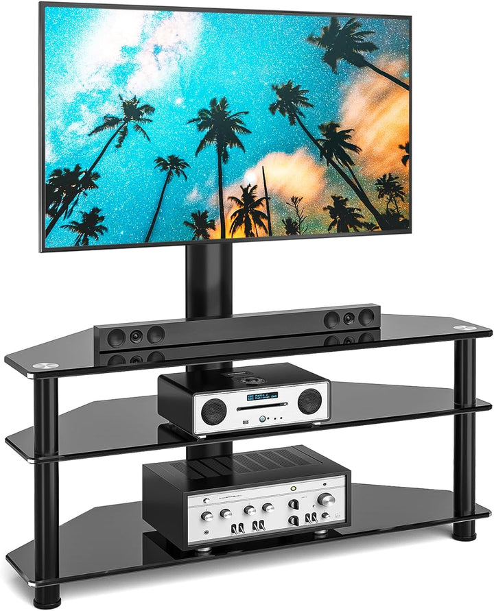 RFIVER TV Rack Glas Fernsehtisch TV Ständer für 32 - 70 Zoll Fernseher, TV Eckschrank TV Möbel Ferns