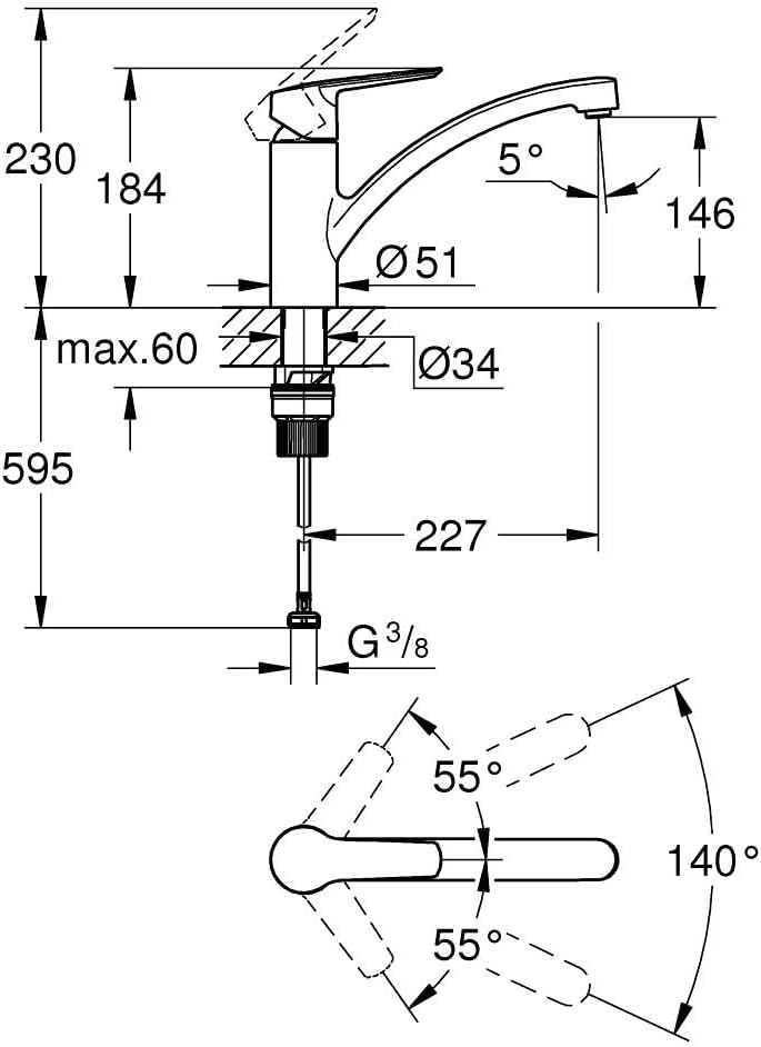 GROHE Start - Einhand-Spültischarmatur (DN 15, Schwenkbereich 140°, Einlochmontage), chrom, 30530002