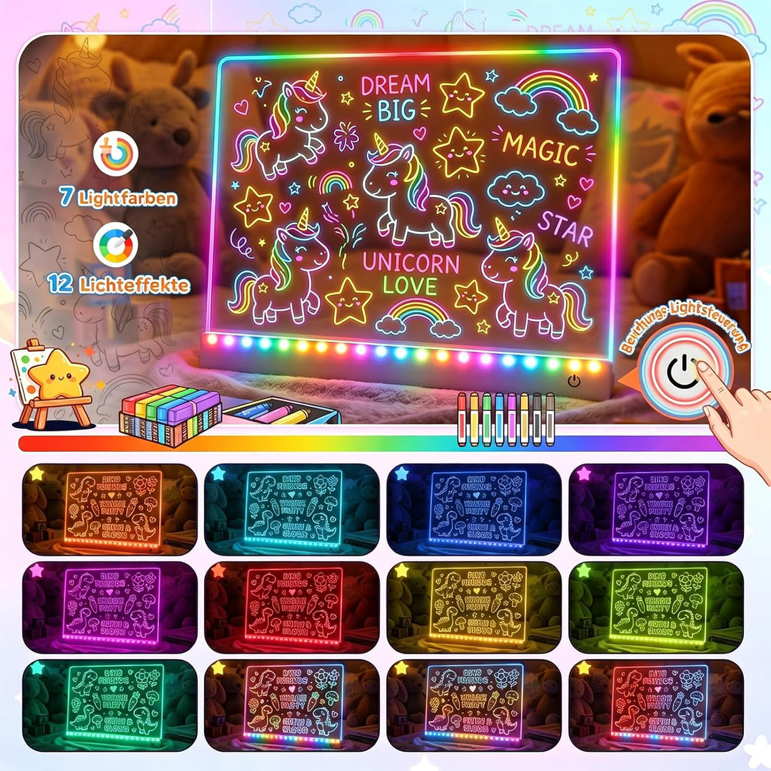 EUCOCO LED Zeichenbrett für Kinder, Geschenk Mädchen Junge 2 3 4 5 6 7 8 Jahre Kinder Spielzeug ab 2