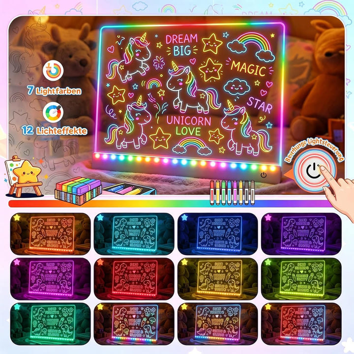 EUCOCO LED Zeichenbrett für Kinder, Geschenk Mädchen Junge 2 3 4 5 6 7 8 Jahre Kinder Spielzeug ab 2