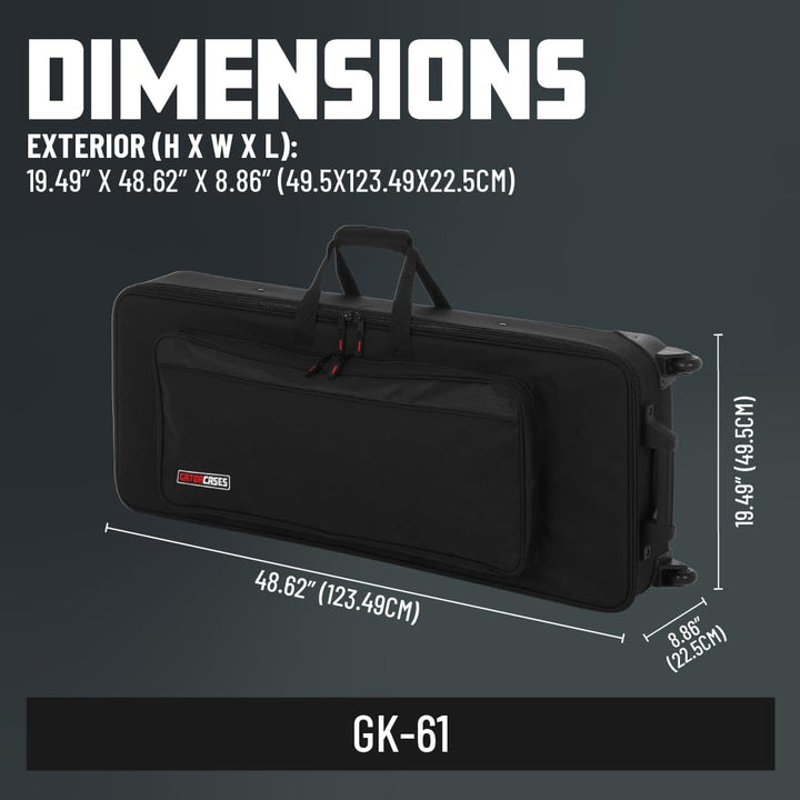 Gator Cases Lightweight Keyboard Case mit Ziehgriff und Rollen; passend für Standard 61 Note Keyboar