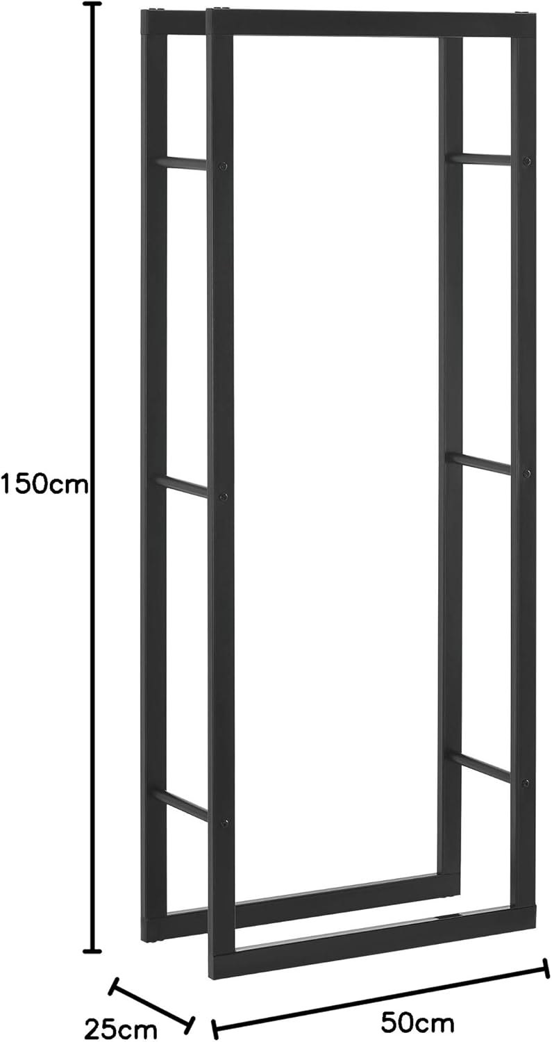 [en.casa] Kaminholzregal 50x150x25cm Brennholzregal Feuerholzregal Holzhalter Schwarz 50 x 150 x 25