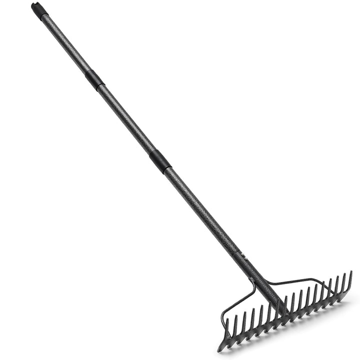 Gartenrechen mit 17 Zinken, Grossflächen Laubrechen mit breitem Kopf, Gartenharke Metall Schwerlast