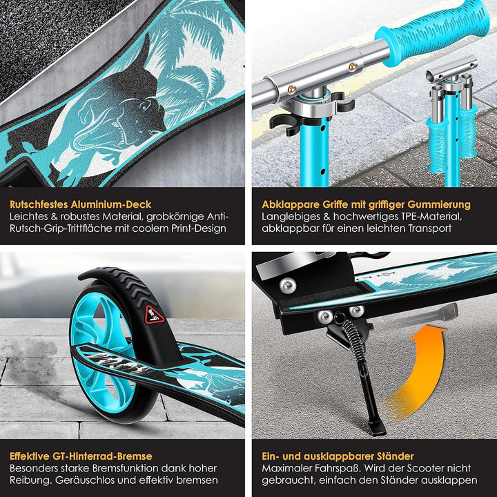 KESSER® Scooter Roller Kinderroller Cityroller Tretroller Kickroller Kickscooter Dino (Türkis), Dino