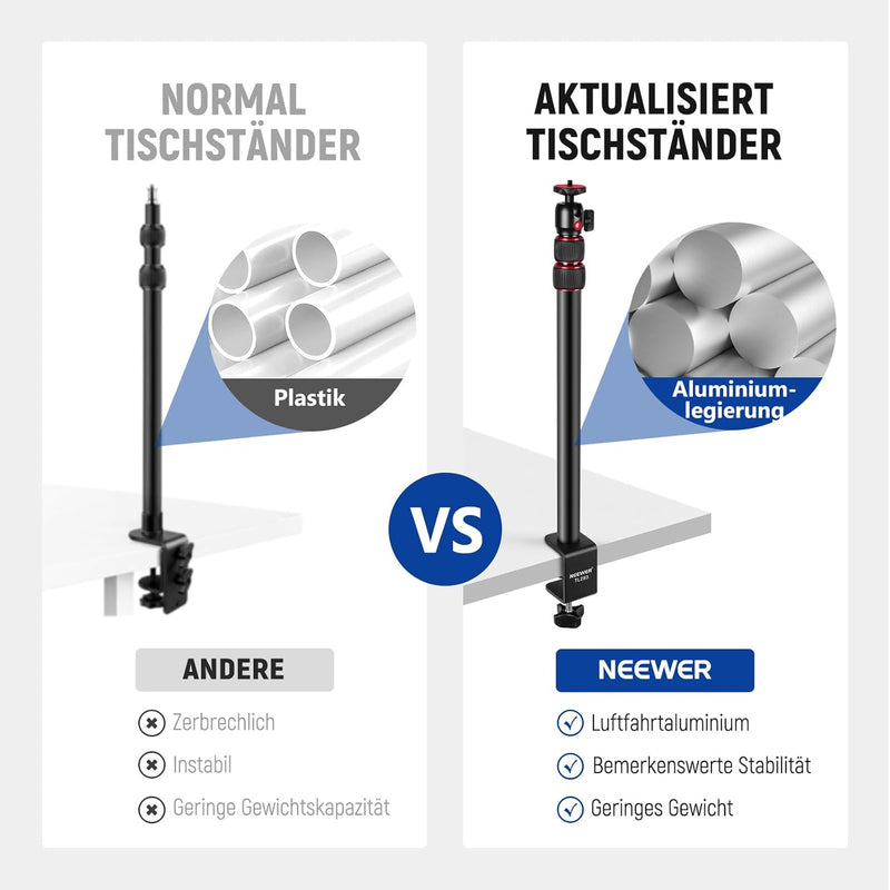 NEEWER verstellbares Kamera Tischstativ Lichtstativ mit 1/4" Kugelkopf,Klemmstativ mit 1/4" Adapter