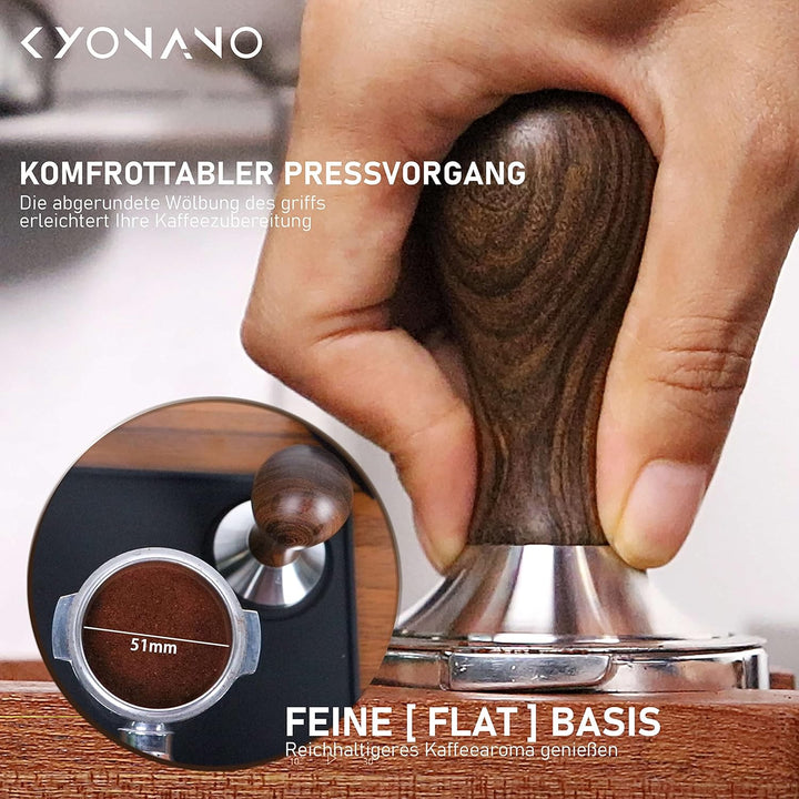 KYONANO Tamper 51 mm, Kaffee Tamper aus Edelstahl 304 & Chacate Pretoholz, Espresso Tamper inkl. Tam