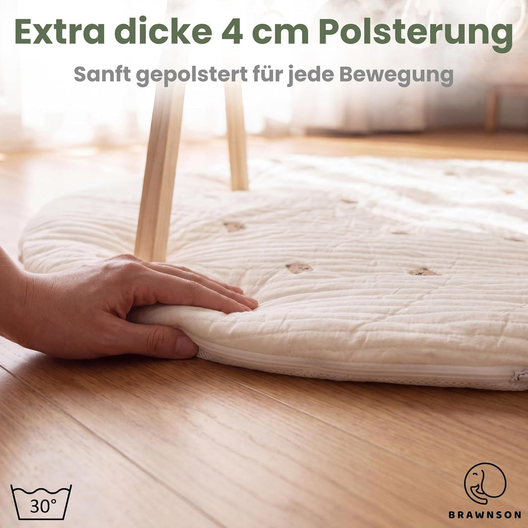 Baby Spielbogen aus Holz mit Spielmatte – 2 Bezüge inklusive – Montessori Baby Gym – Extra dicke 4 c