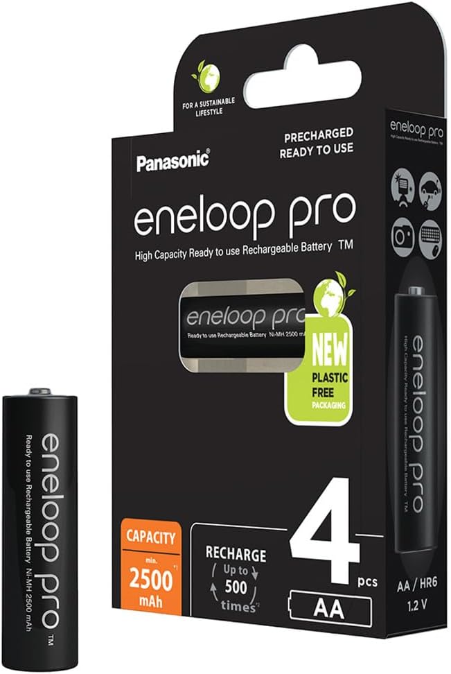 Panasonic eneloop SmartPlus Ladegerät für 1–4 AA/AAA NI-MH-Akkus & c eneloop pro AA/Mignon, 4er-Pack
