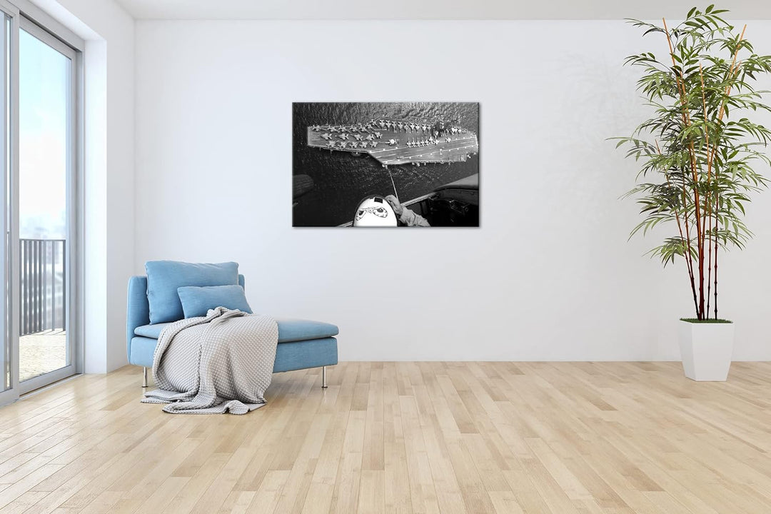 Flugzeugträger der Marine Format: 80x60 Effekt: Schwarz&Weiss als Leinwandbild, Motiv fertig gerahmt
