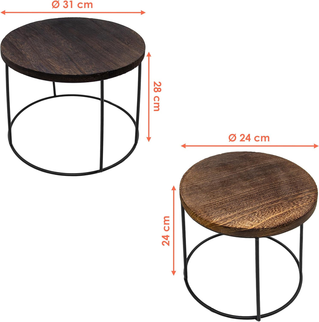 Holz Blumenhocker rund - 2er Set - Pflanzenhocker Hocker Blumenständer Pflanzenständer