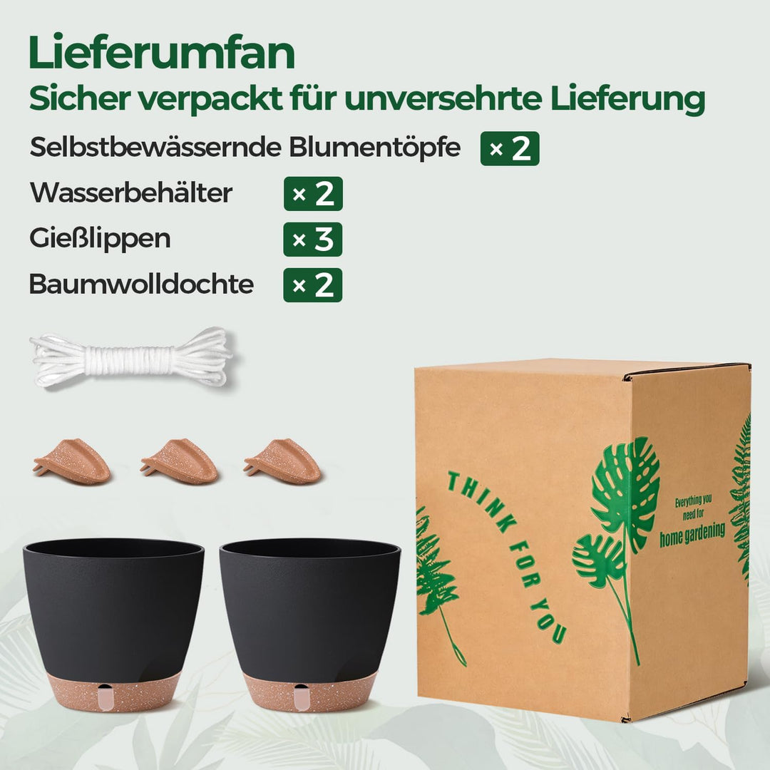 T4U 2er Set Automatische Bewässerung Übertopf 20 cm Durchmesser, Kräutertopf Küche, Kräutertöpfe – g